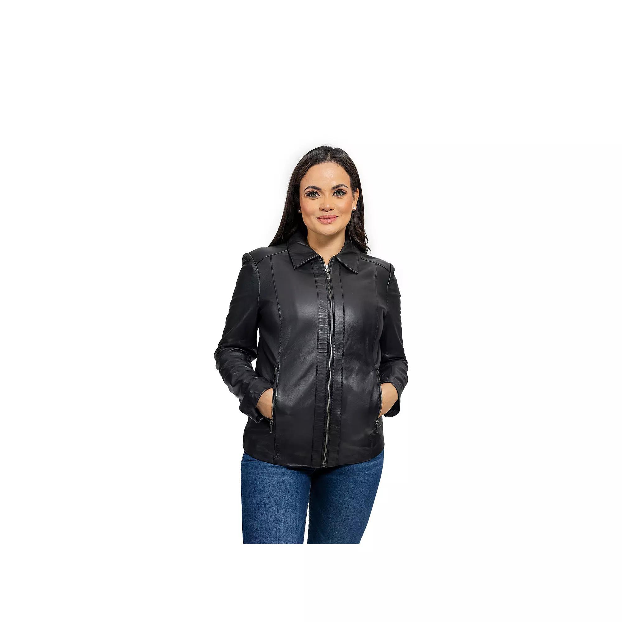 Plus Size Whet Blu Patricia Slim Fit Leather Jacket, Women's, Size: 4XL, Black Product Image