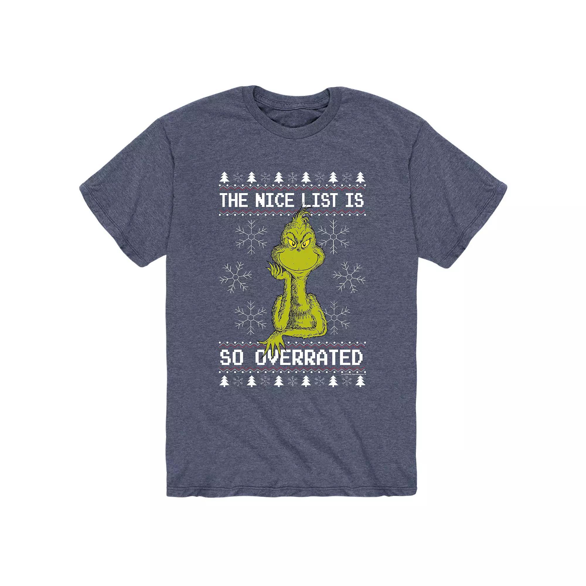 Mens Dr. Seuss The Grinch Overrated Tee Grey Product Image
