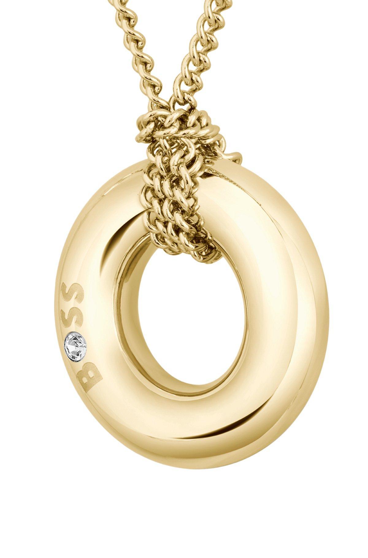 BOSS - Gold-tone necklace with logo hoop Product Image