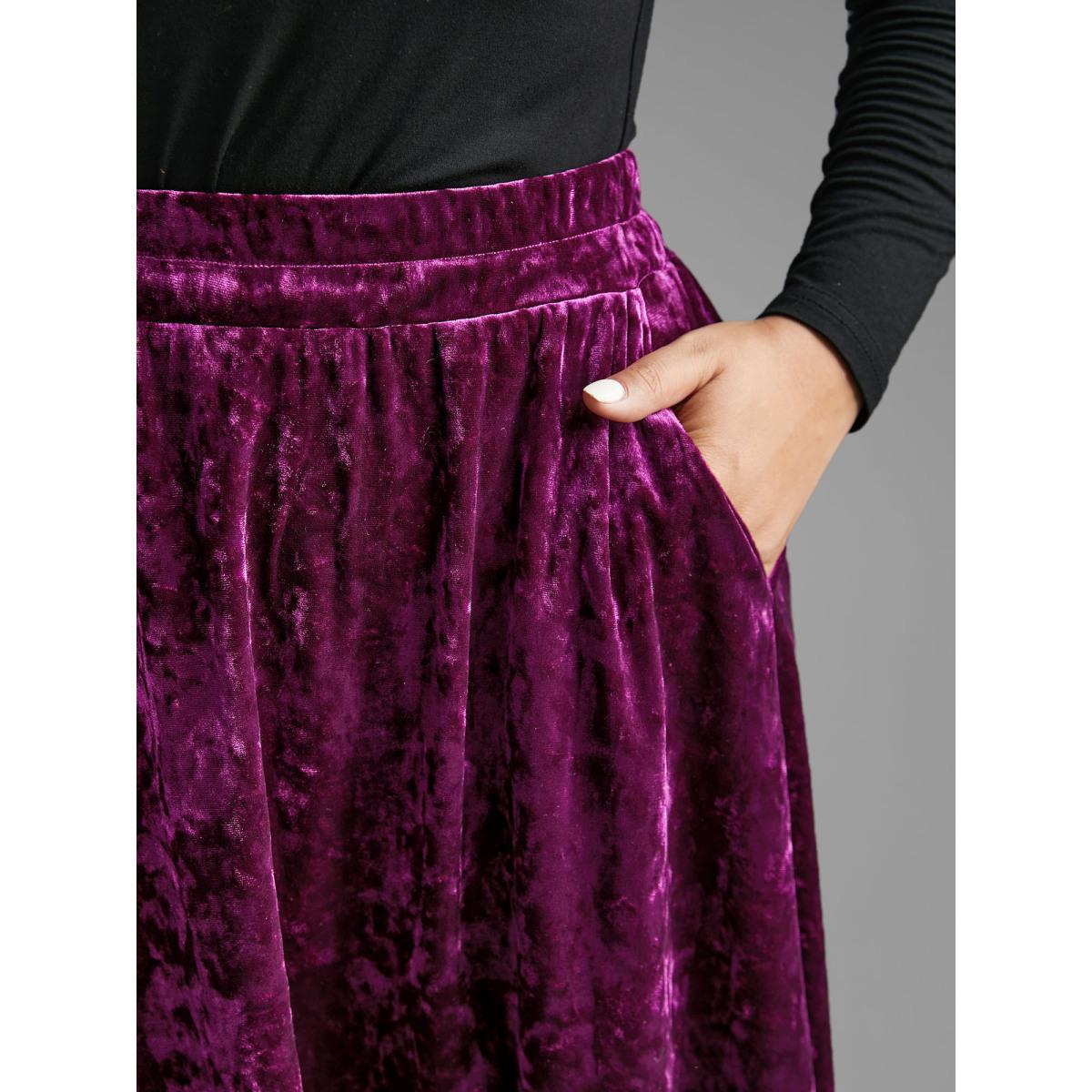 Plus Size Velvet Elastic Waist Skirt Women Deeppurplered Elegant Loose Medium stretch Slanted pocket Everyday Skirts BloomChic 14-16/1X Product Image