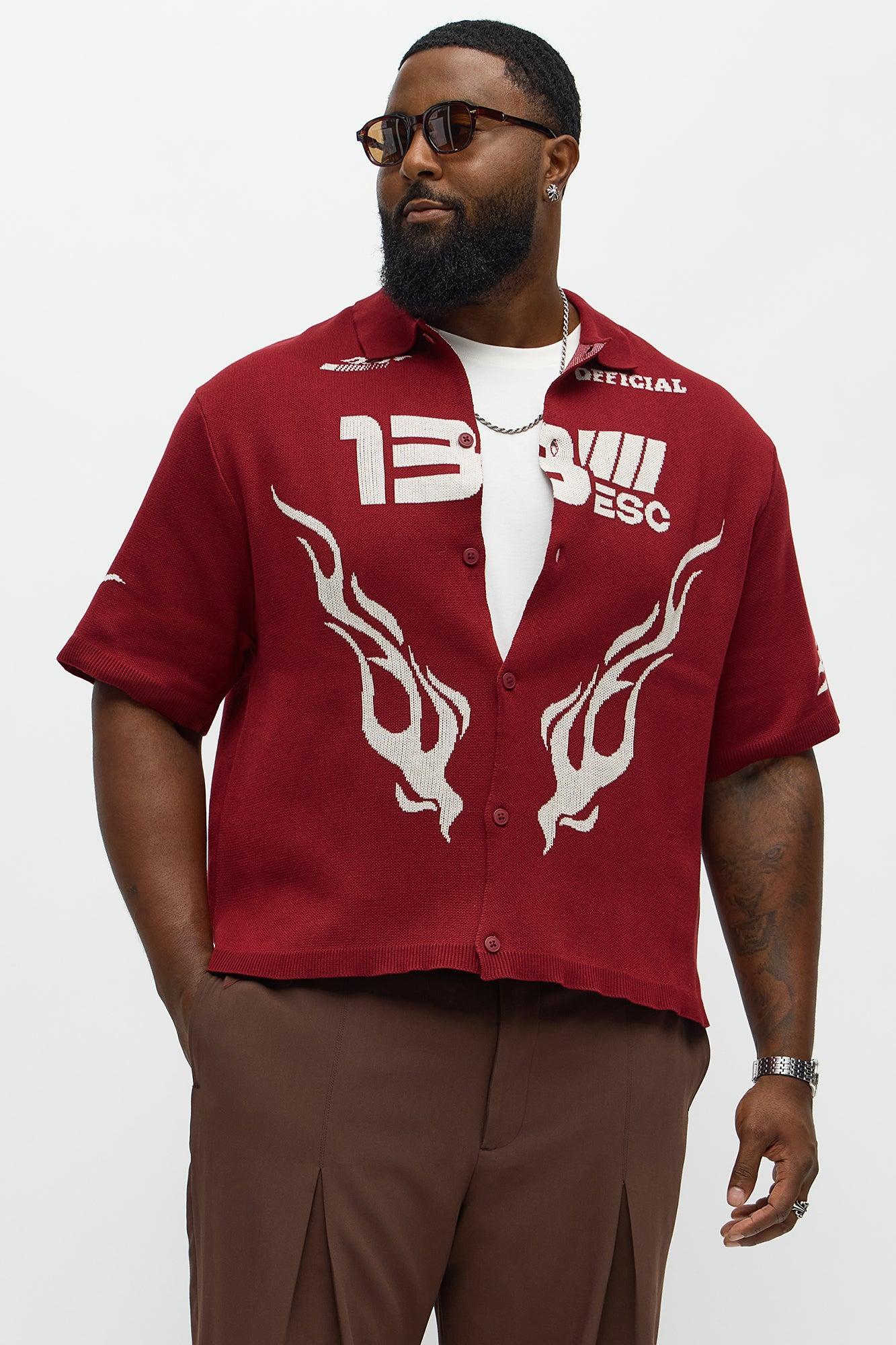 Regular Fit 13 Button Up Sweater Shirt - Red/White Product Image