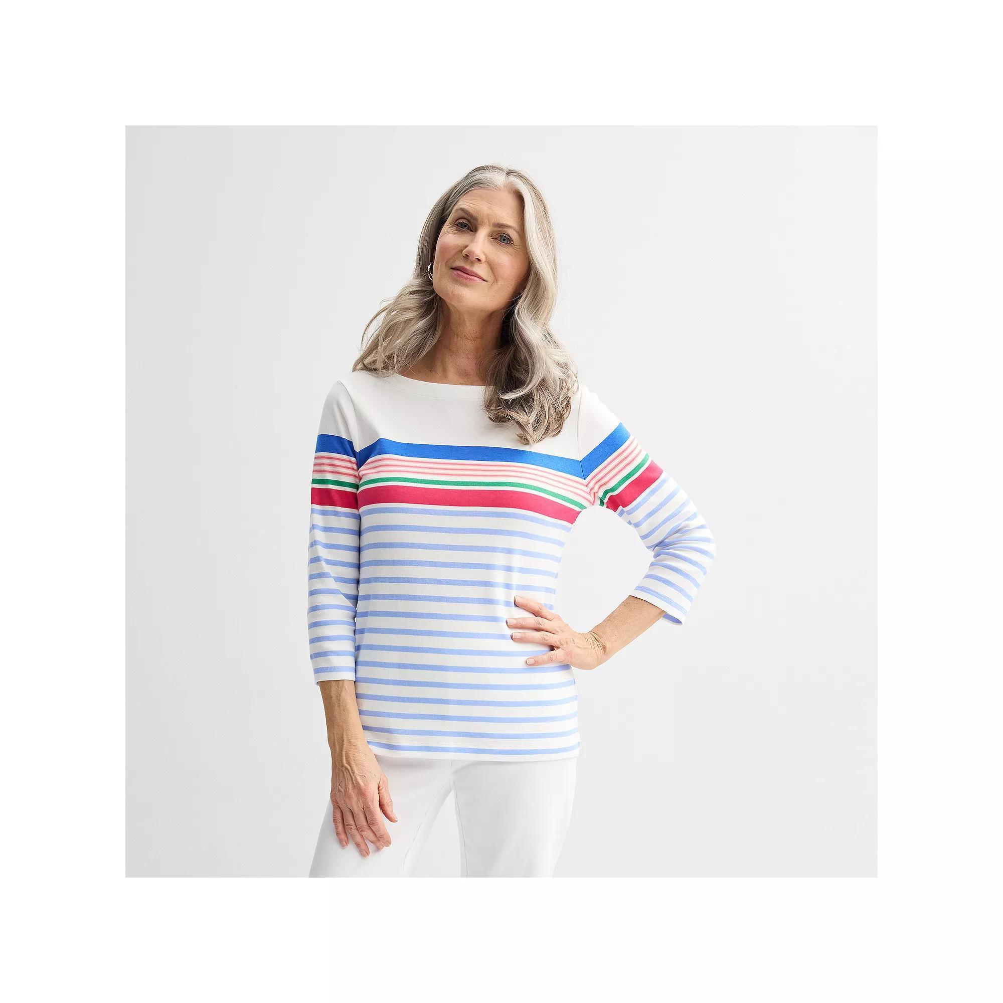 Petite Croft & Barrow® Boatneck Top, Women's, Size: XS Petite, Pink Vibrant Tile Product Image