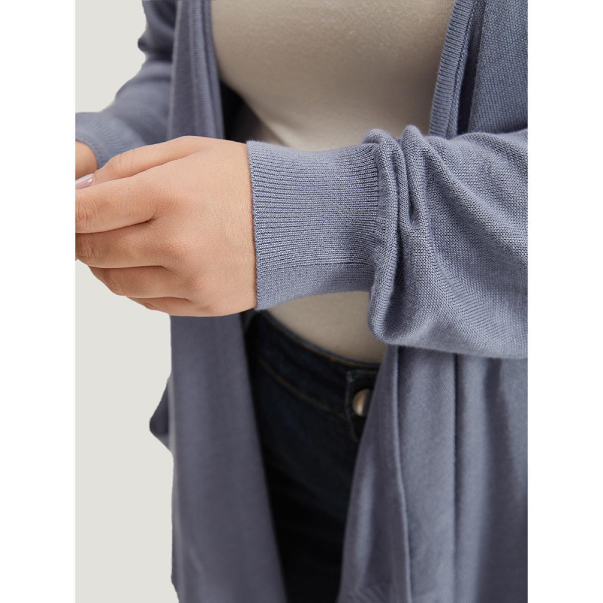 Plus Size Supersoft Essentials Solid Lapel Collar Patched Pocket Cardigan Stone Women Casual Loose Long Sleeve Dailywear Cardigans BloomChic 10/M Product Image
