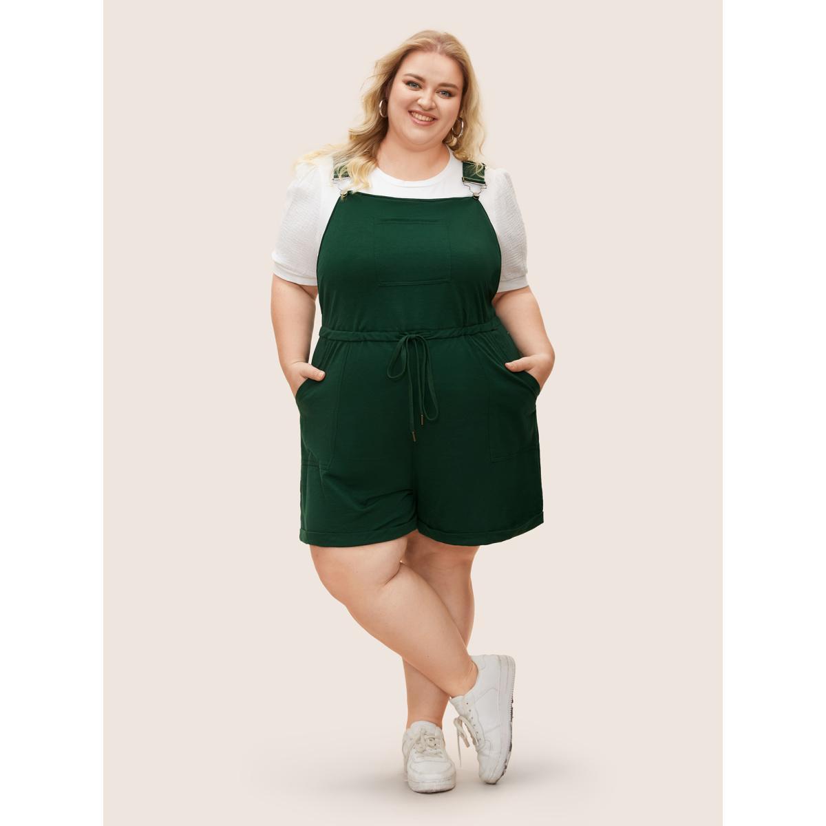 Plus Size Deepred Solid Pocket Drawstring Overall Romper Women Casual Sleeveless Non Everyday Loose Jumpsuits BloomChic 30/6X Product Image