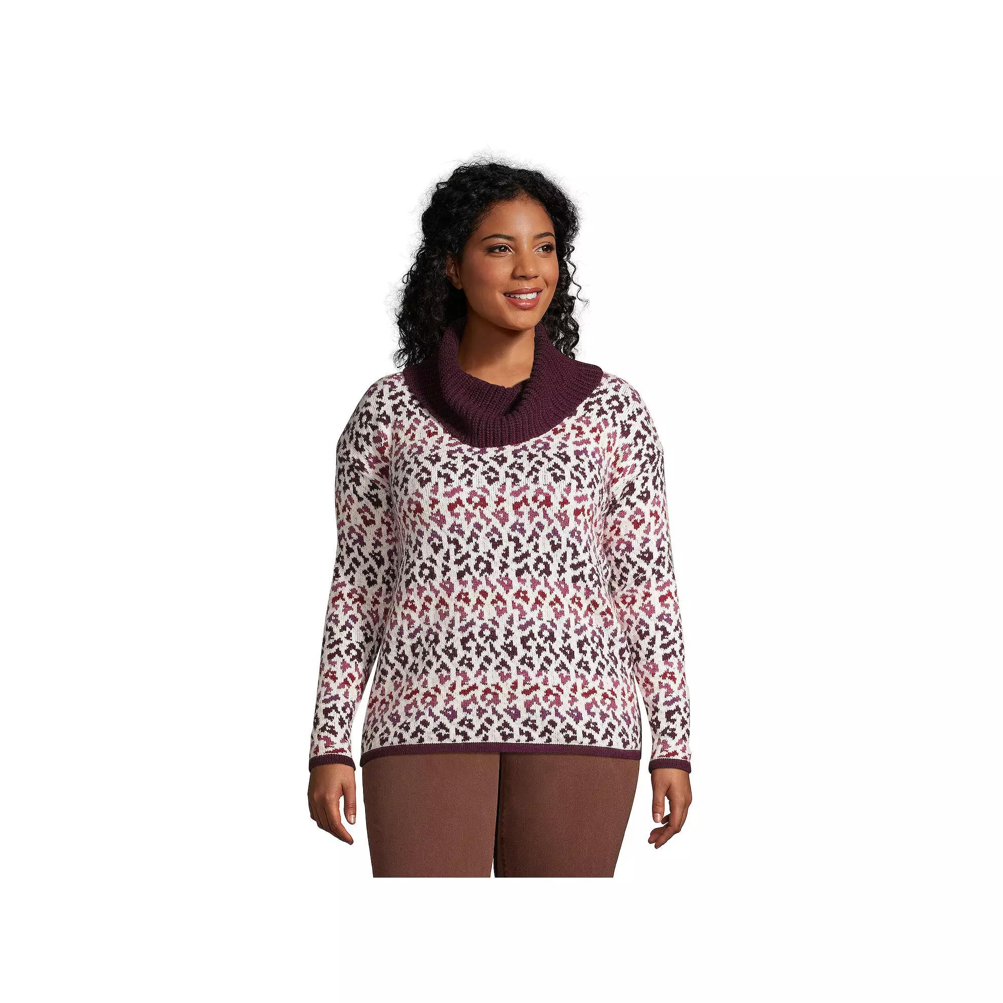 Plus Size Lands' End Lofty Cozy Cowlneck Sweater, Women's, Size: 2XL, Purple Ombre Leopard Product Image