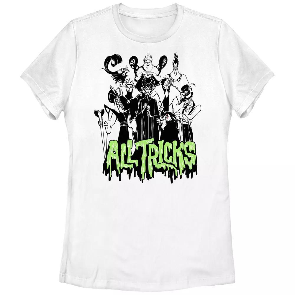 Disney Villains Lineup All Tricks Juniors' Graphic Tee, Girl's, Size: Large, White Product Image