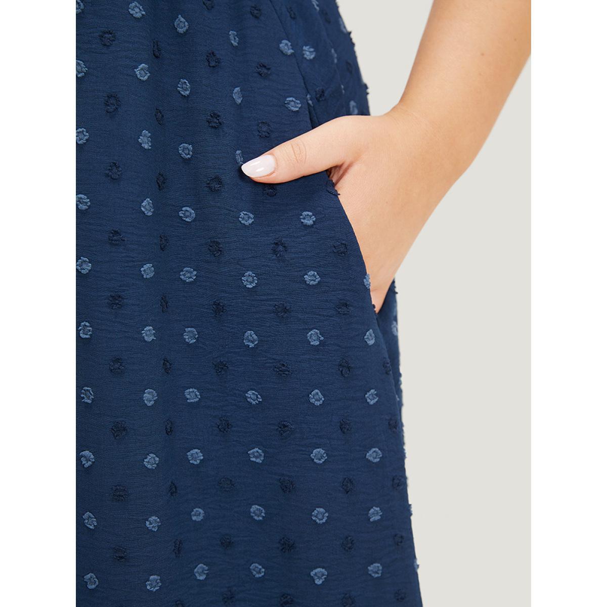 Plus Size Polka Dot Pocket Cut Out Petal Sleeve Dress DarkBlue Women Office Plain Round Neck Short sleeve Curvy Midi Dress BloomChic 22-24/3X Product Image