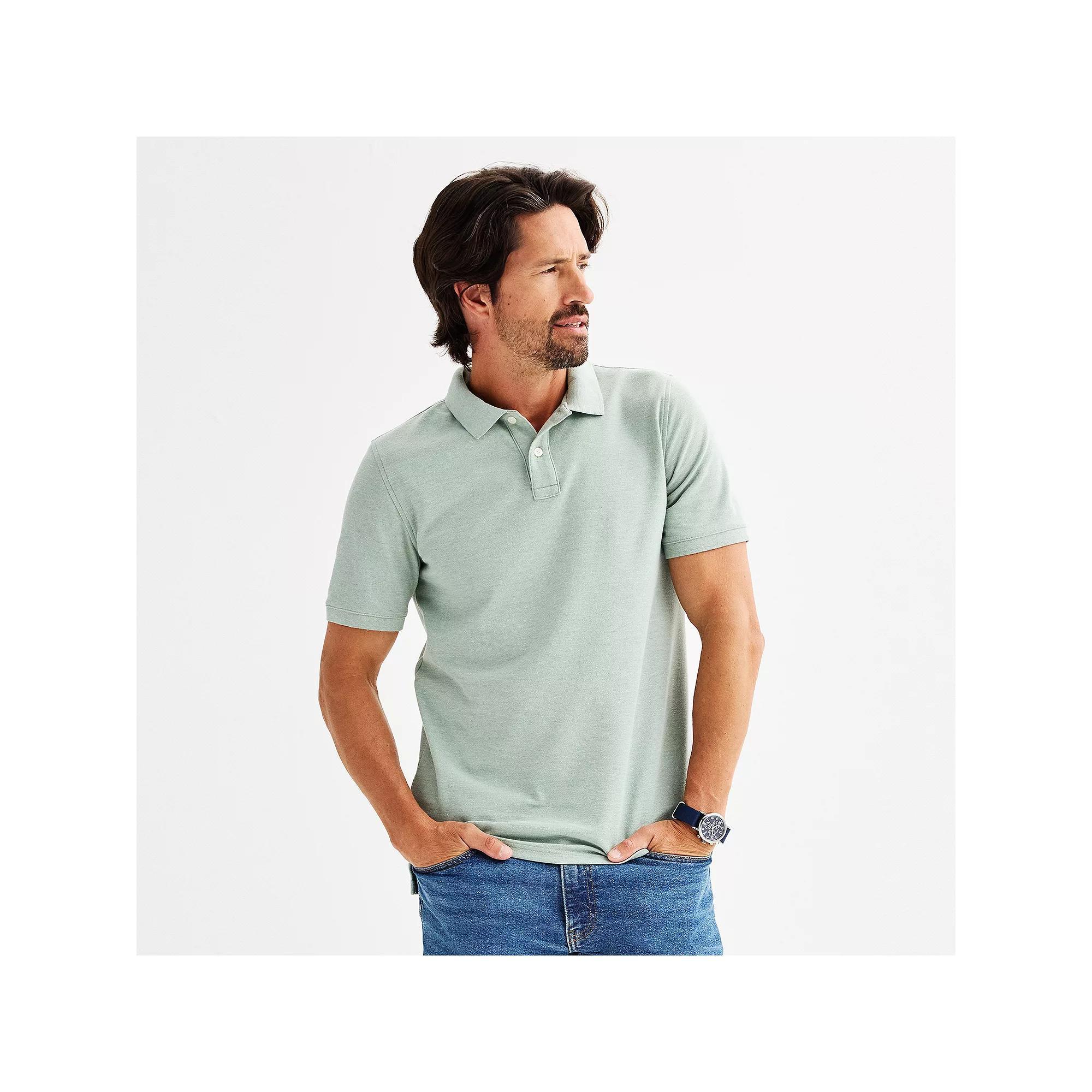 Men's Sonoma Goods For Life® Short Sleeve Pique Polo, Size: Medium, Green Texture Product Image