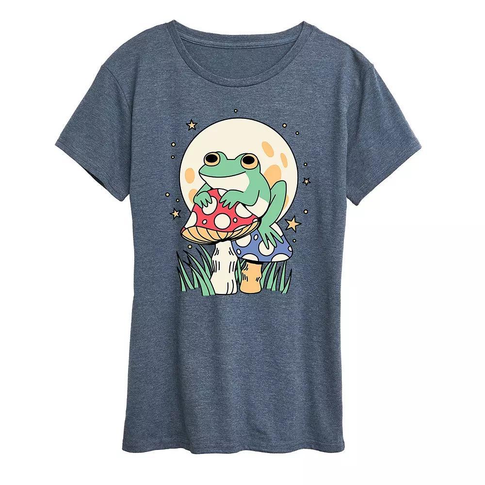 Womens Frog And Mushrooms Graphic Tee, Girls Grey Blue Product Image