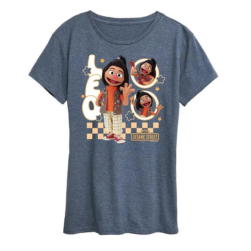 Womens Sesame Street Ji-Young Leo Graphic Tee Grey Green Product Image