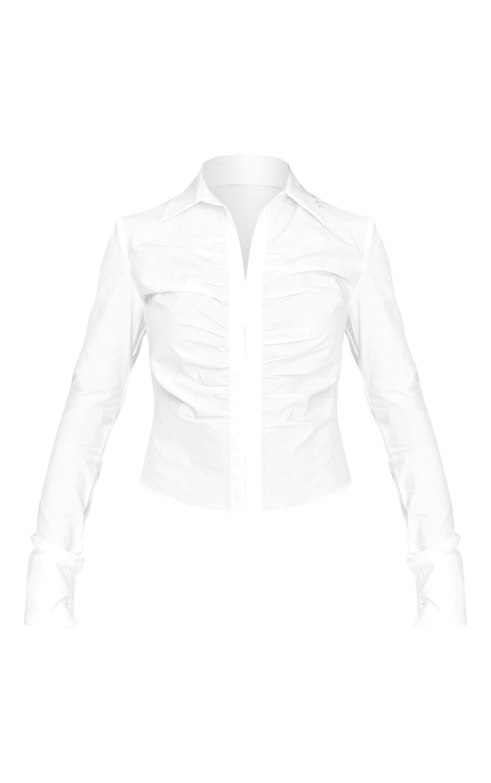White Hook And Eye Ruched Fitted Shirt Product Image
