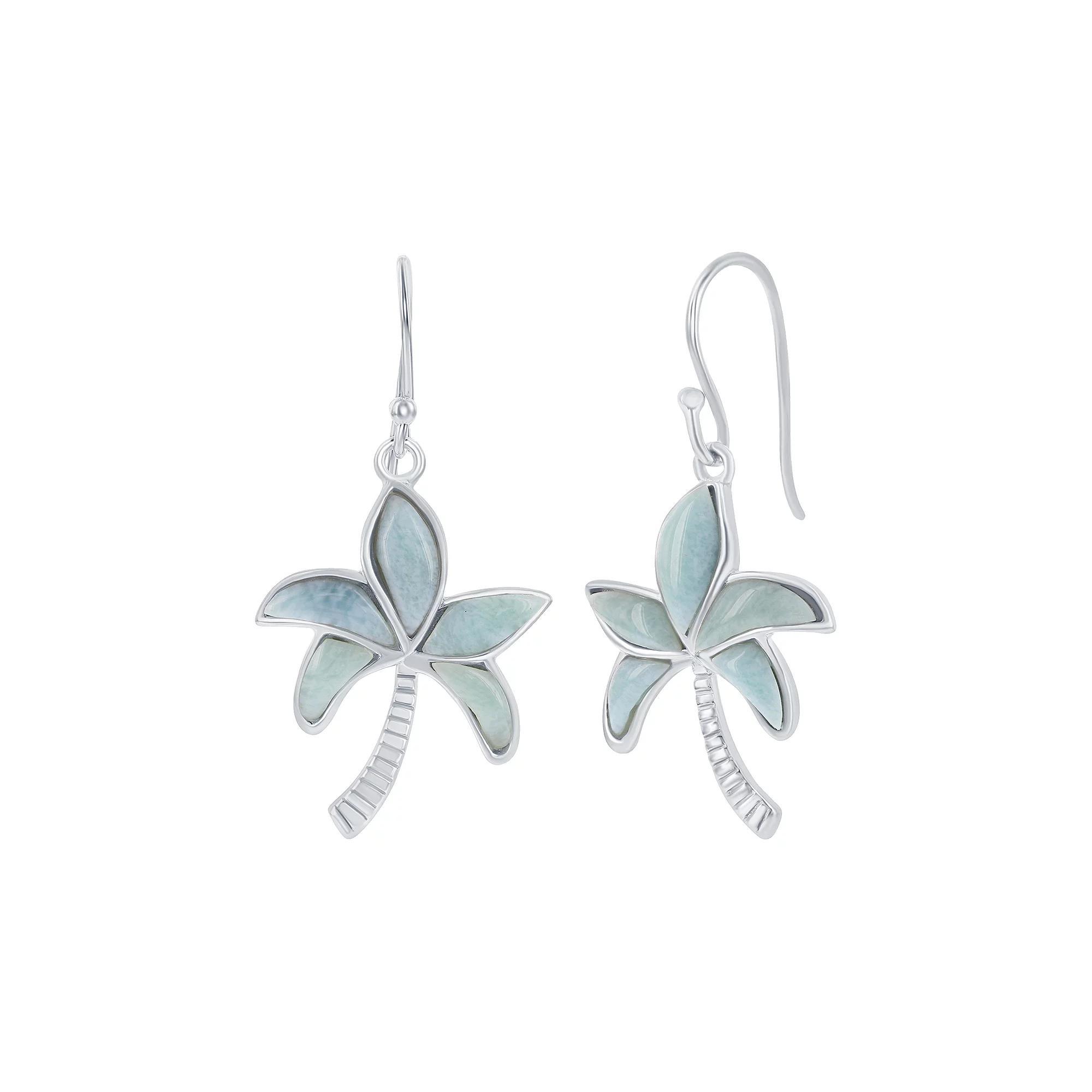 Sterling Silver Larimar Palm Tree Drop Earrings, Women's, Silvertone Product Image