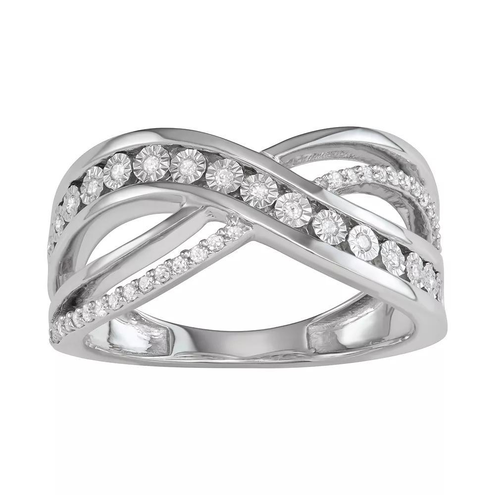 Sterling Silver 1/5 Carat T.W. Diamond Crisscross Ring, Women's, Size: 8, Silver Tone Product Image