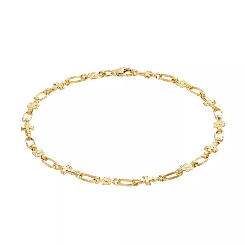 Kristen Kesho Sterling Silver Flower & Cross Link Bracelet, Women's, Size: 7.5", Gold Tone Product Image