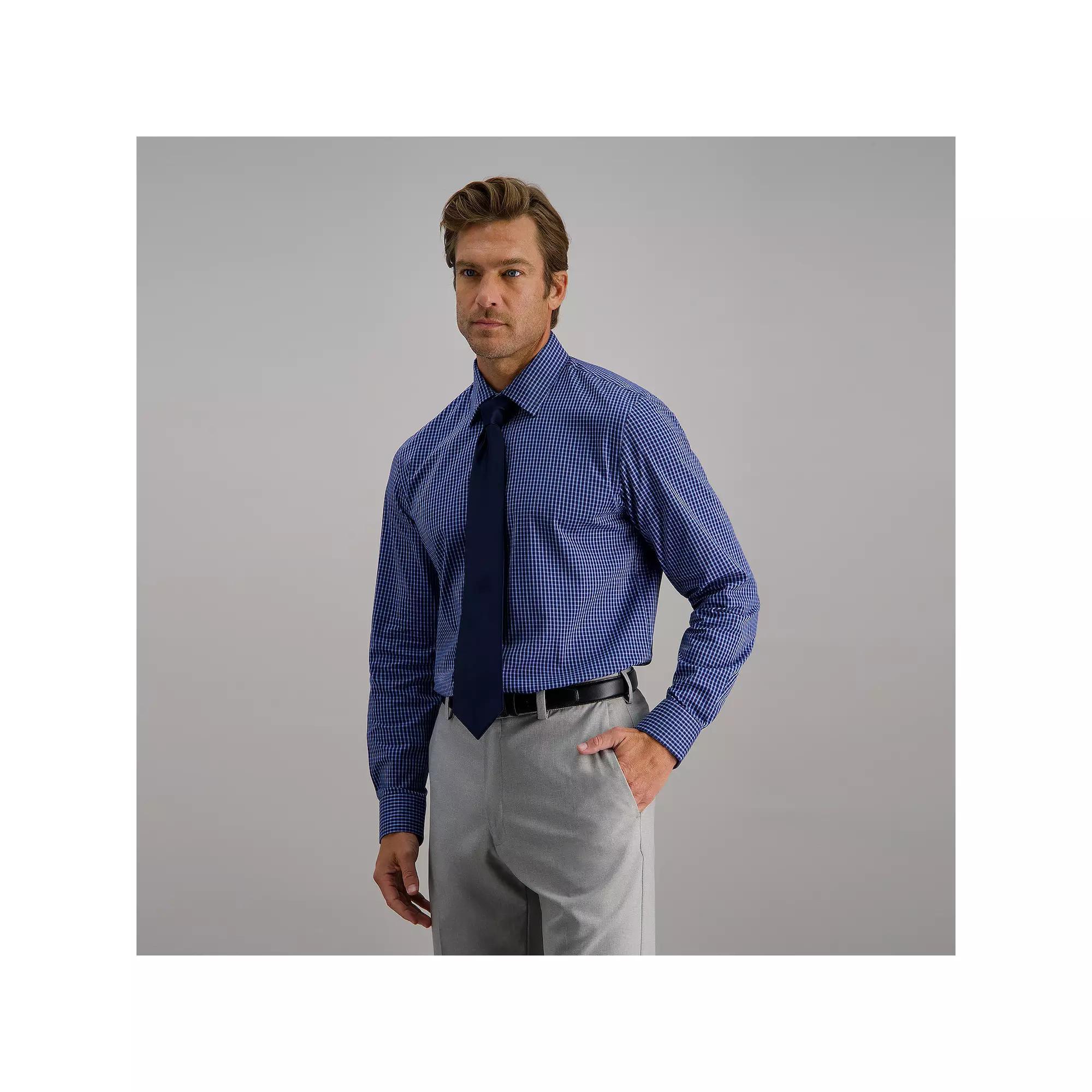Mens Haggar Premium Comfort Classic Fit Dress Shirt Blue Grid Product Image