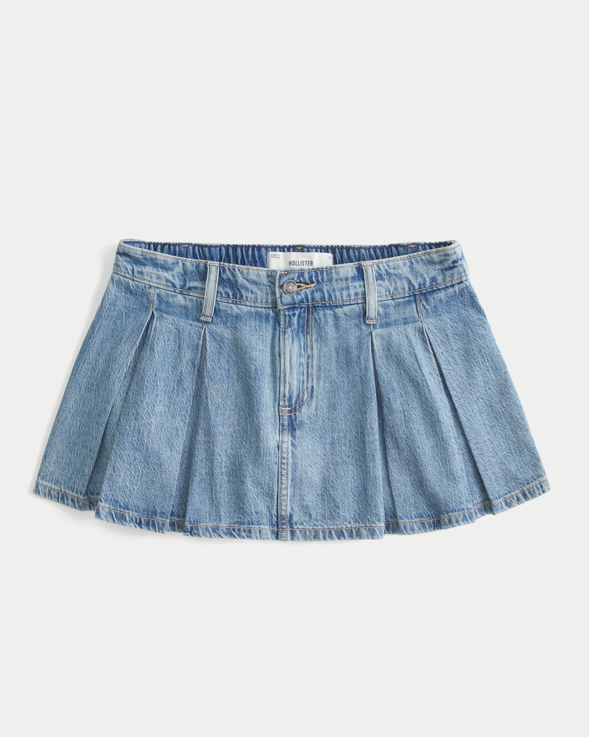 Medium Wash Pleated Denim Mini Skort Product Image
