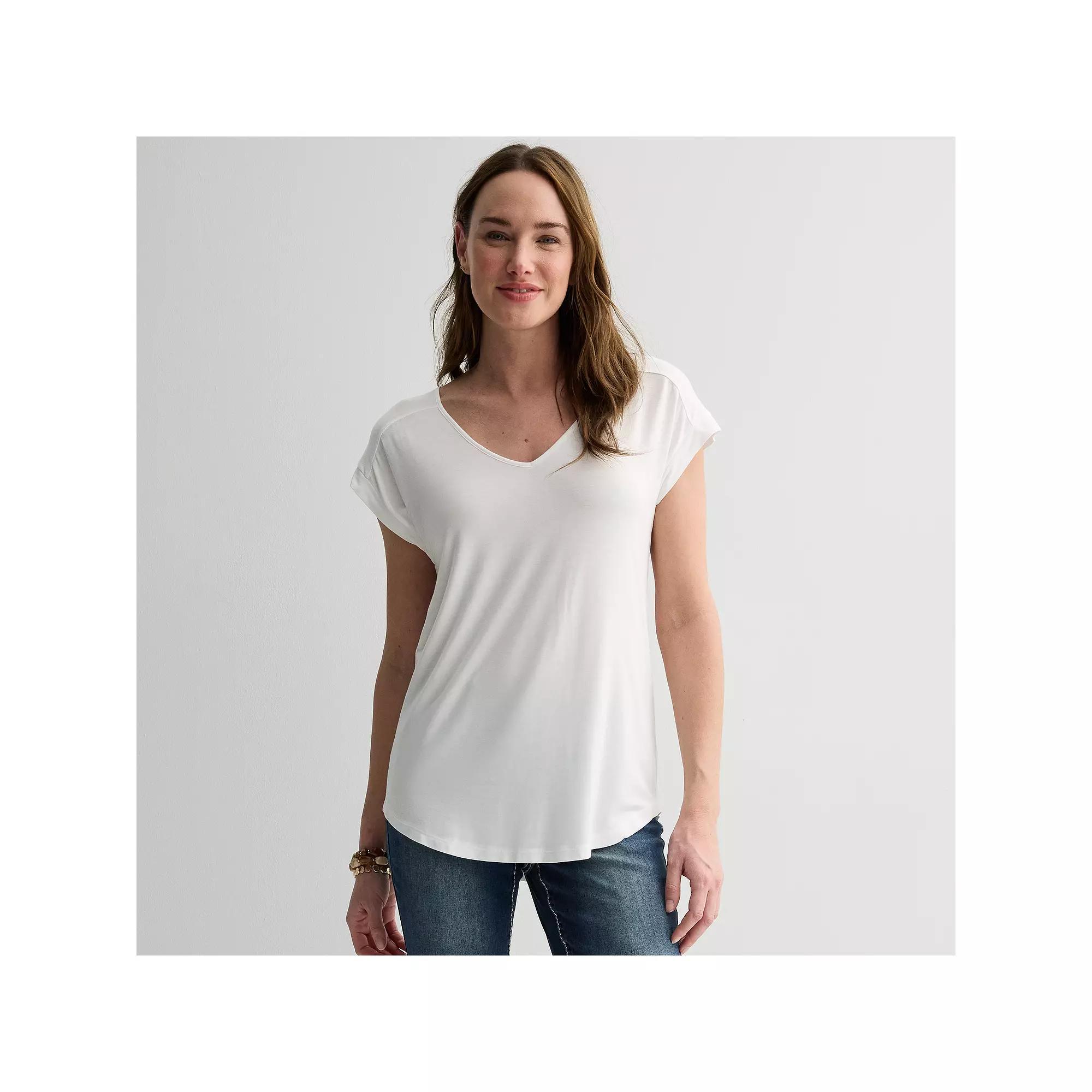 Women's Apt. 9® Short Sleeve V-Neck Tunic Top, Size: Medium, Modern White Product Image