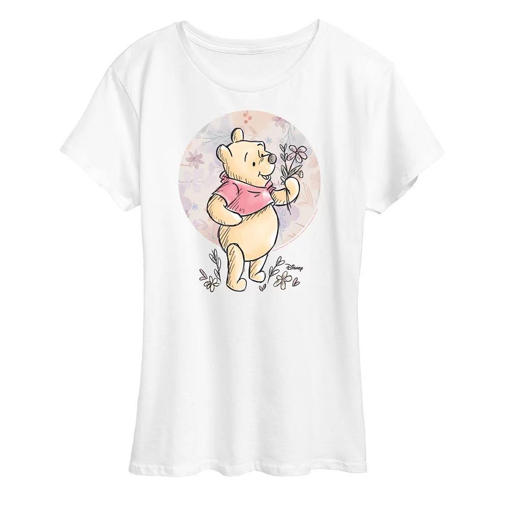 Disney's Minnie Mouse Women's Floral Circle Pooh Graphic Tee, Size: Small, White Product Image