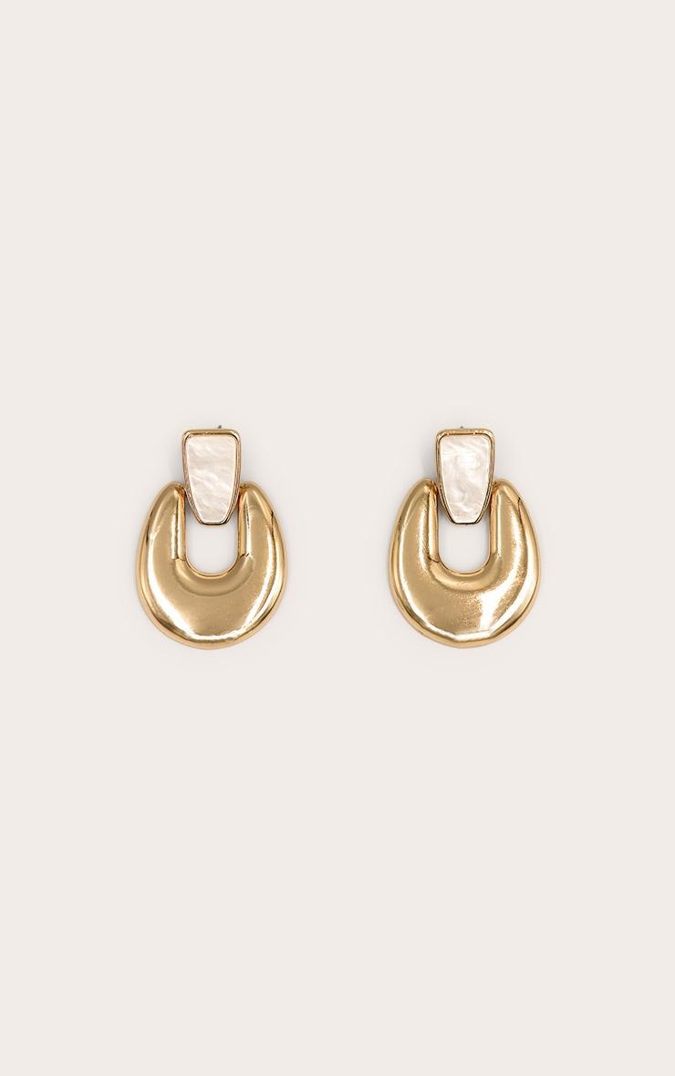 Gold Smooth Oval Earring With Pearl Detail Product Image