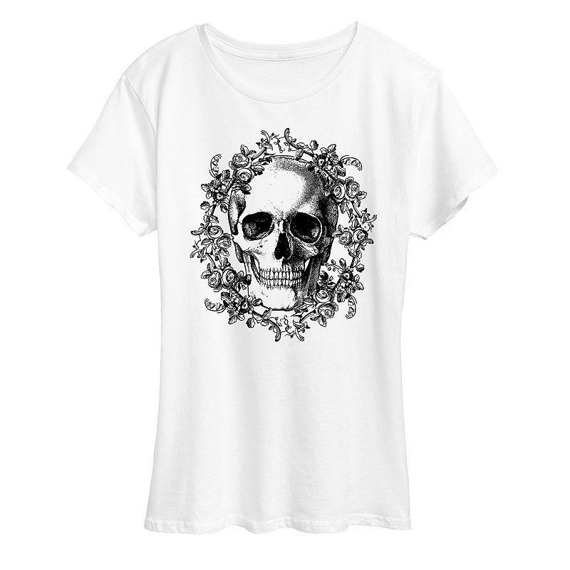 Women's Skull Wreath Graphic Tee, Size: Small, Grey Gray Product Image