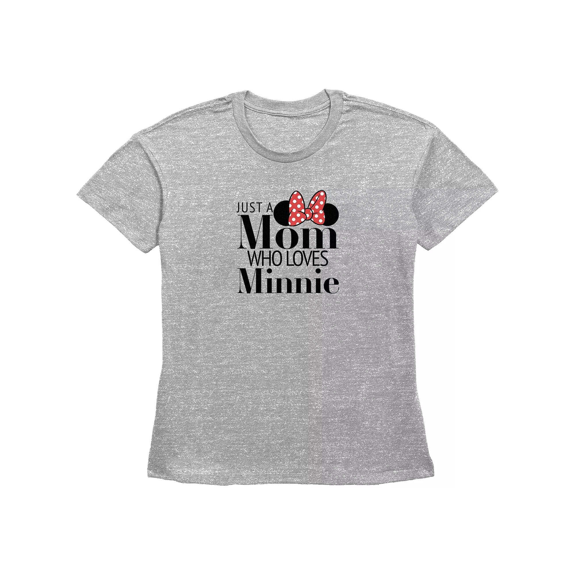 Disney Minnie Mouse Women's Just A Mom Who Loves Minnie Basic Fit Graphic Tee, Size: XS, Grey Gray Product Image