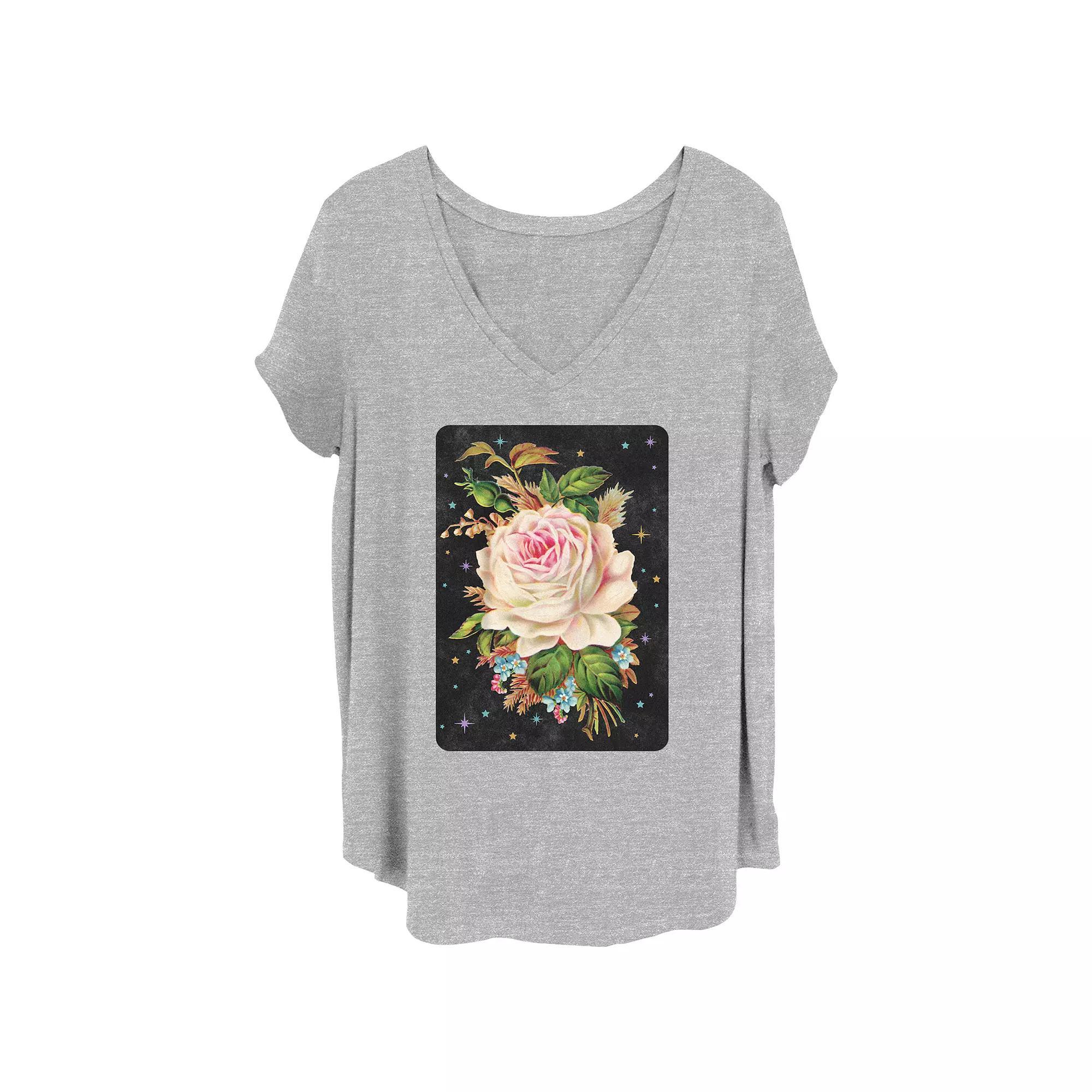 Juniors' Plus Celestial Rose Poster V-Neck Graphic Tee, Women's, Size: 2XL, Grey Gray Product Image