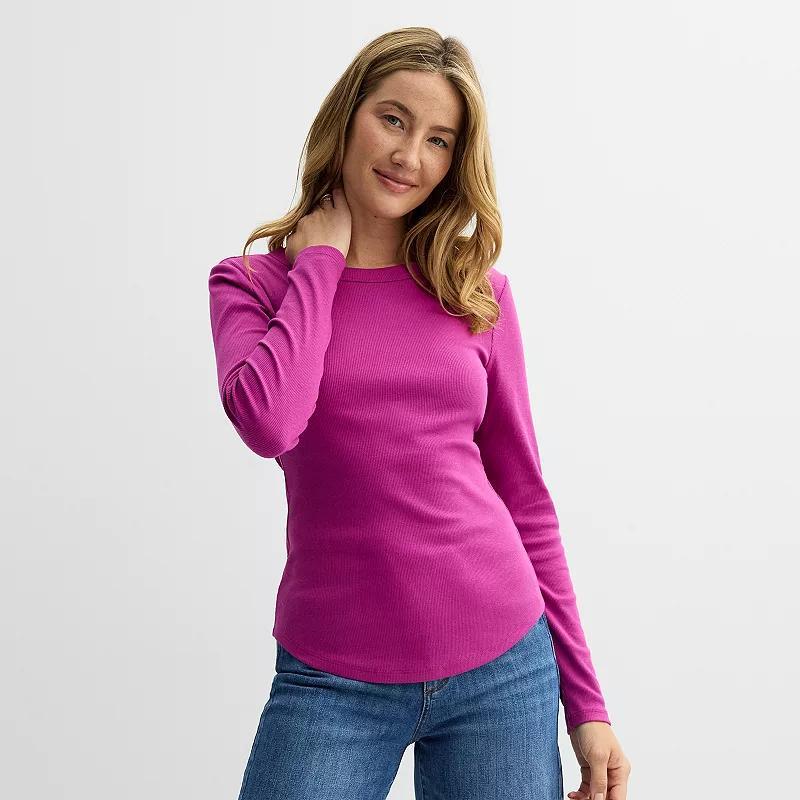 Women's Sonoma Goods For Life® Rib Slim Fit Long Sleeve Tee, Size: Large, Grey Product Image