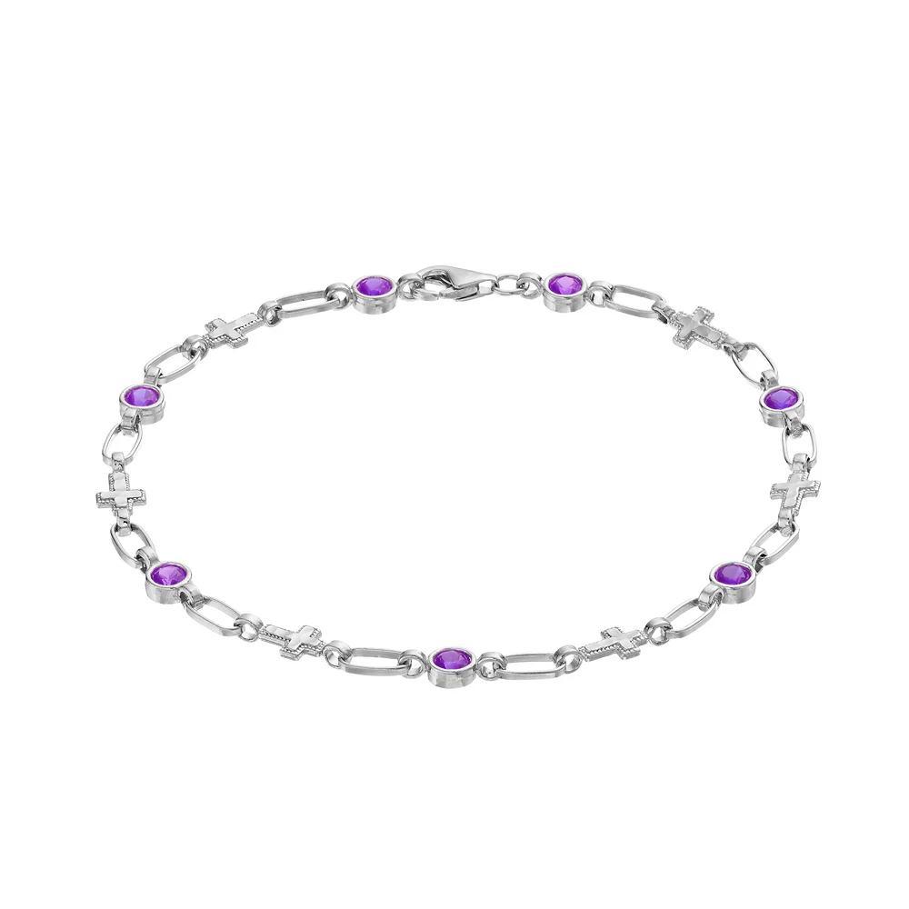 Kristen Kesho Sterling Silver Lab-Created Emerald Cross Link Bracelet, Women's, Size: 7.5" Product Image
