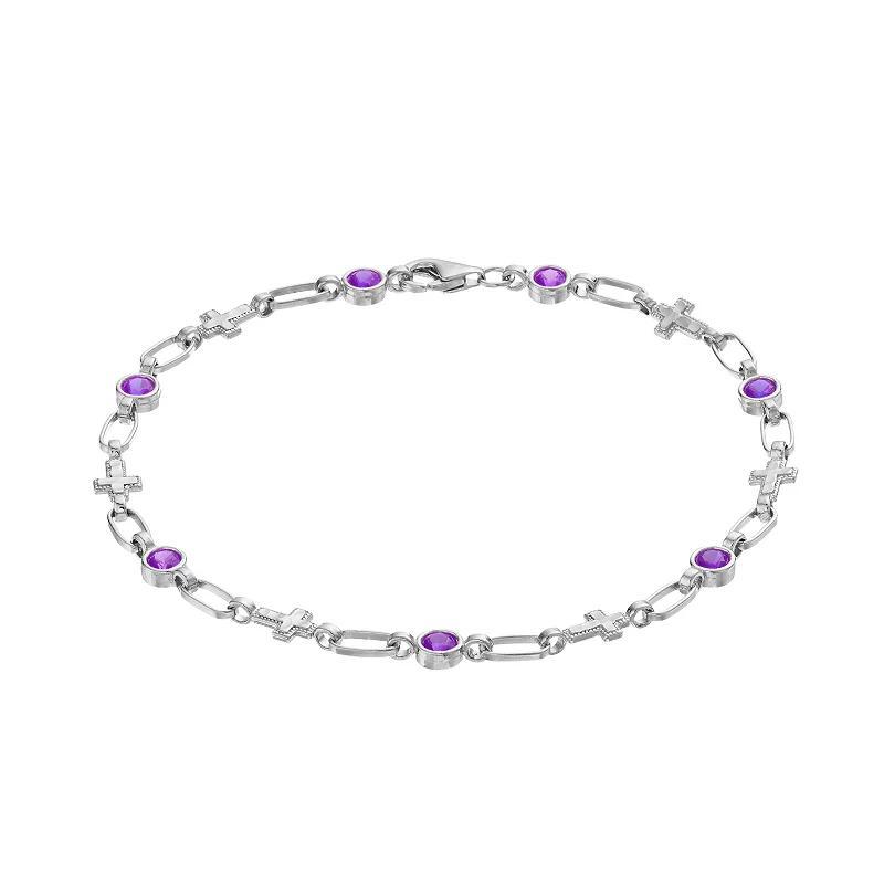 Kristen Kesho Sterling Silver Lab-Created Emerald Cross Link Bracelet, Women's, Size: 7.5" Product Image
