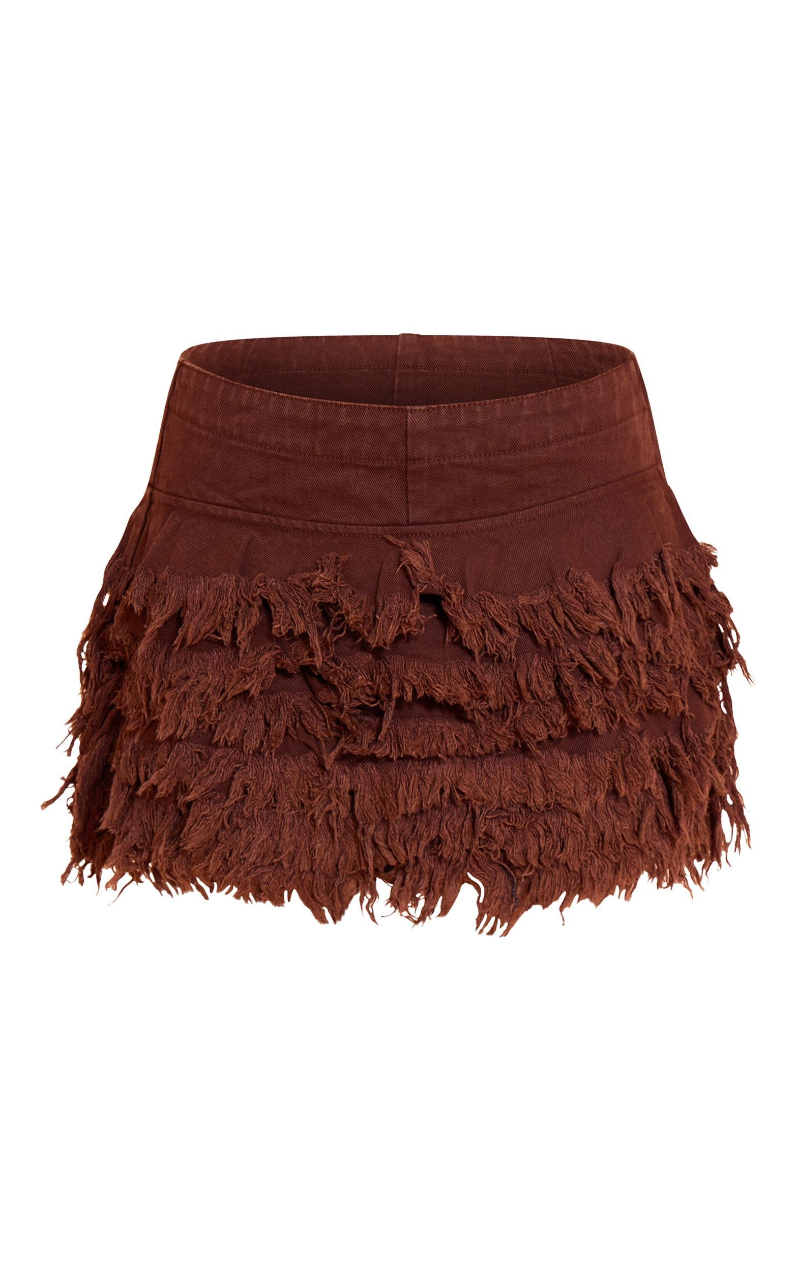Petite Chocolate Denim Frayed Rara Micro Mini Skirt Product Image
