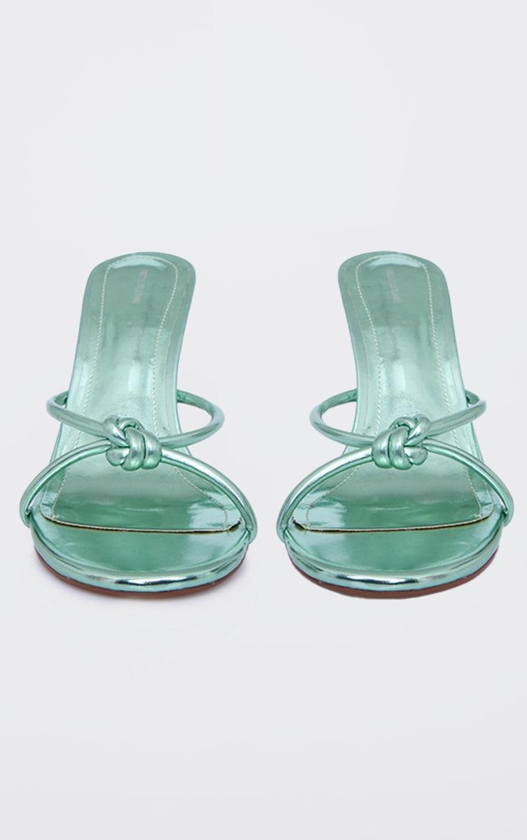 Aqua Blue PU Knotted Mid Heeled Mule Sandals Product Image