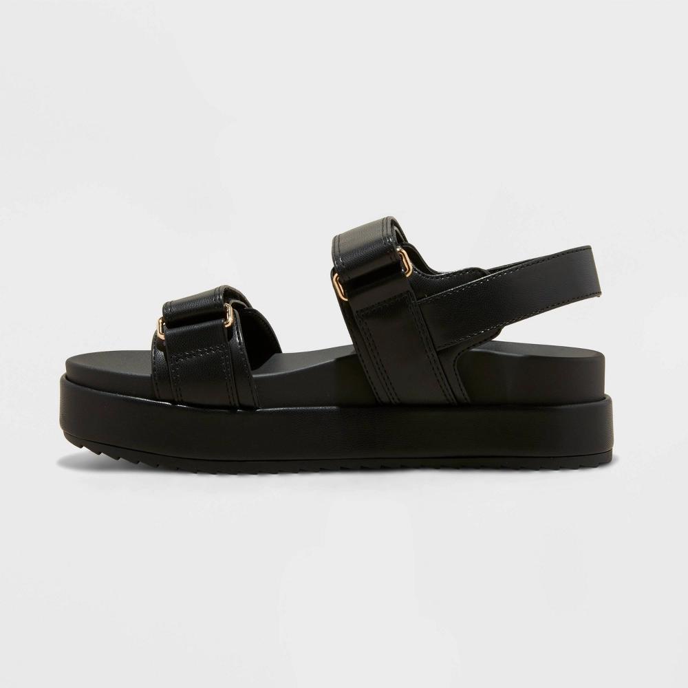 Women's Tanner Platform Double Band Sandals - A New Day™ Black 7.5: Cushioned Footbed, Open Toe Product Image