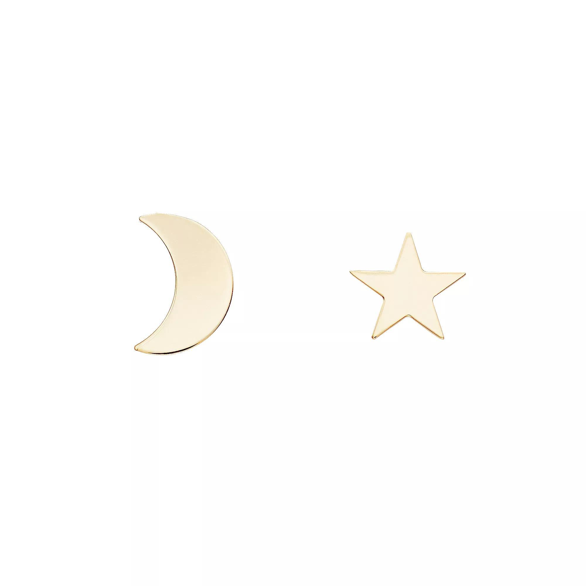 Au Naturale 14k Gold Moon & Star Mismatched Stud Earrings, Women's Product Image