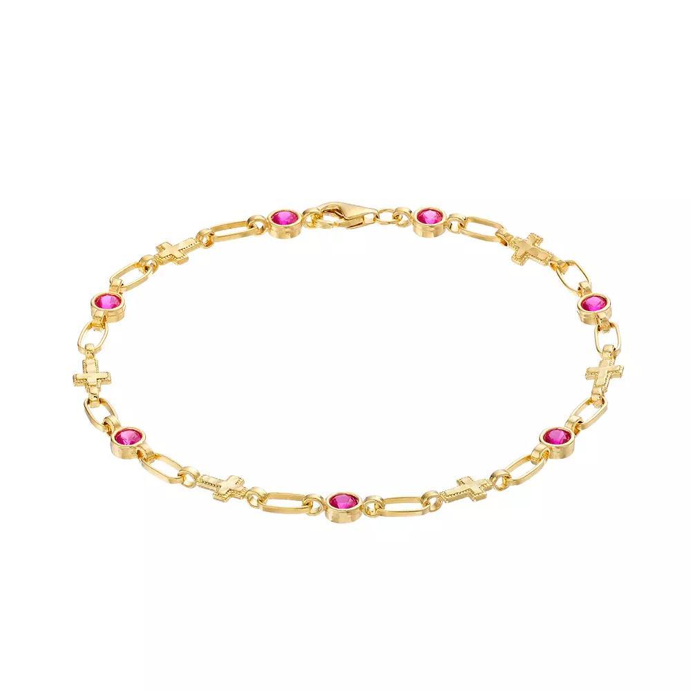 Kristen Kesho 18K Gold Plated Sterling Silver Lab-Created Blue Sapphire Cross Bracelet, Women's, Size: 7.5", Gold Tone Product Image