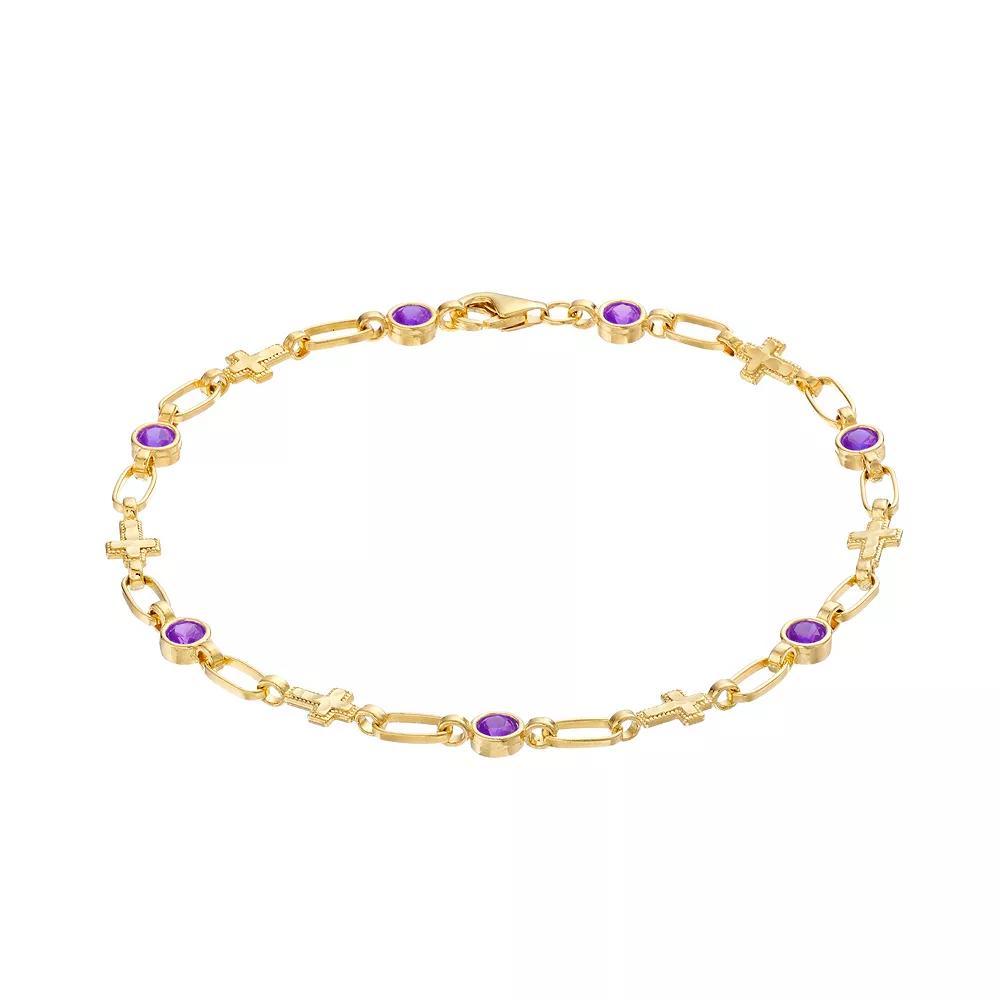 Kristen Kesho 18K Gold Plated Sterling Silver Lab-Created Blue Sapphire Cross Bracelet, Women's, Size: 7.5", Gold Tone Product Image