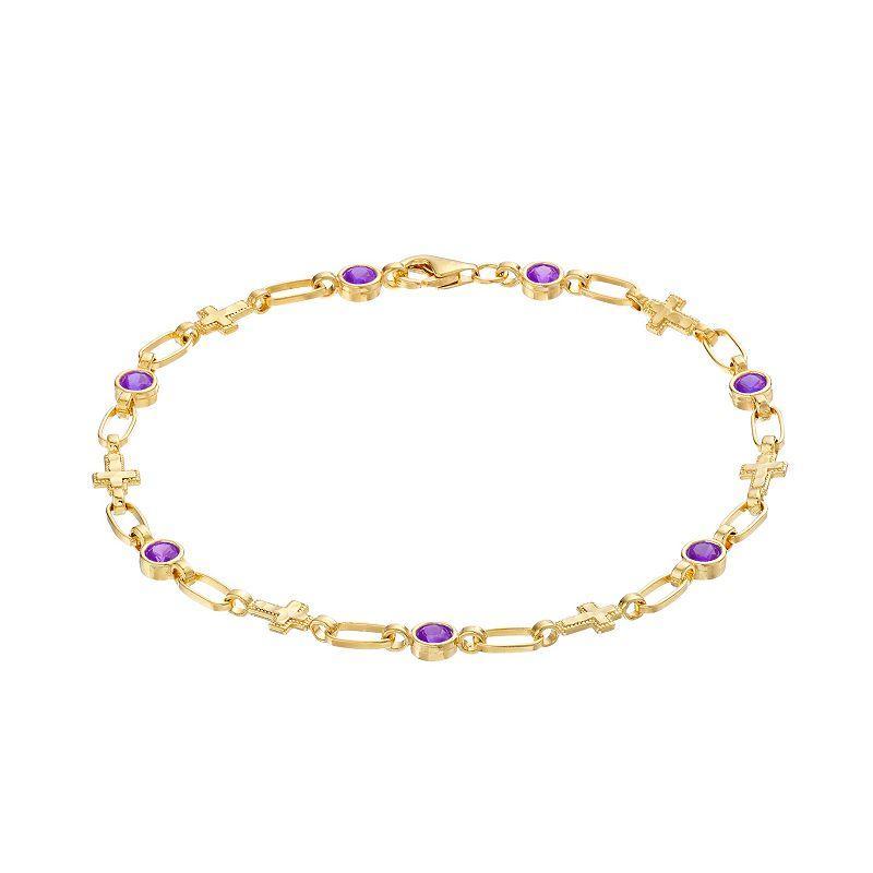 Kristen Kesho 18K Gold Plated Sterling Silver Lab-Created Blue Sapphire Cross Bracelet, Women's, Size: 7.5", Gold Tone Product Image