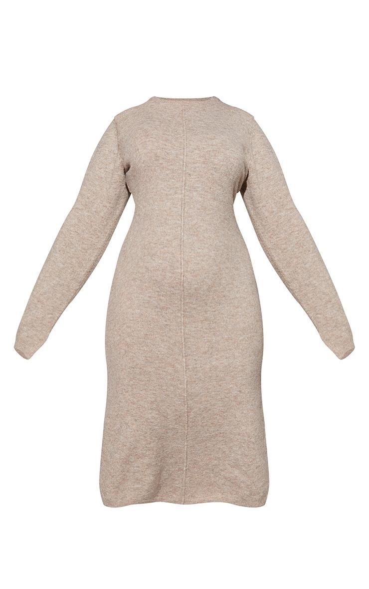 Plus Oatmeal Knitted Seam Front Midaxi Dress Product Image