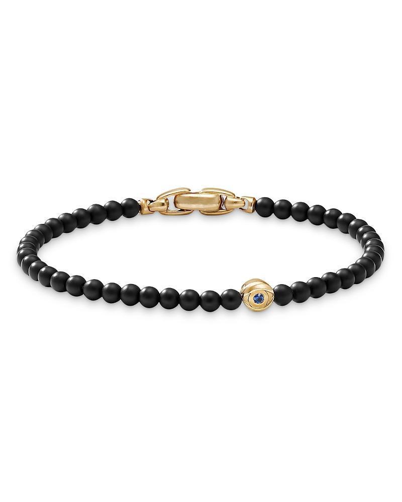 David Yurman Mens Spiritual Beads Evil Eye Bracelet with Black Onyx, Sapphire and 18K Yellow Gold, 4mm Product Image