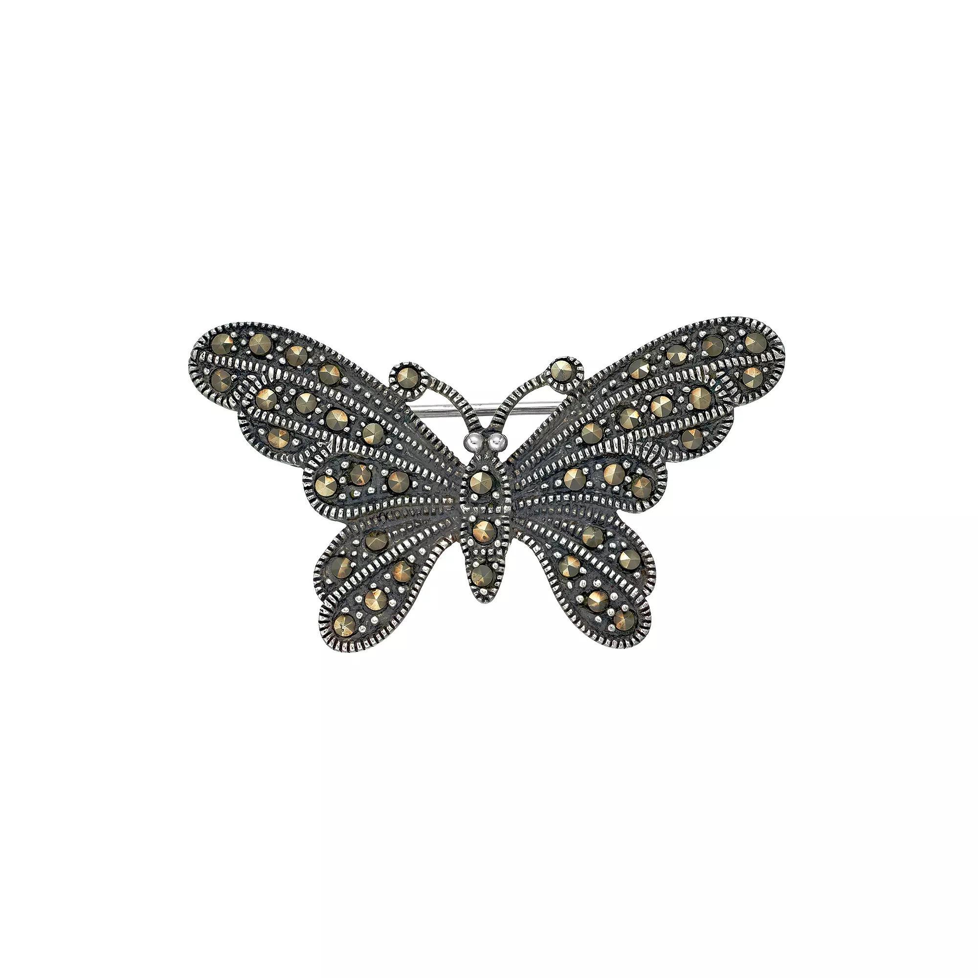 Tori Hill Sterling Silver Marcasite Butterfly Pin, Women's, Grey Product Image