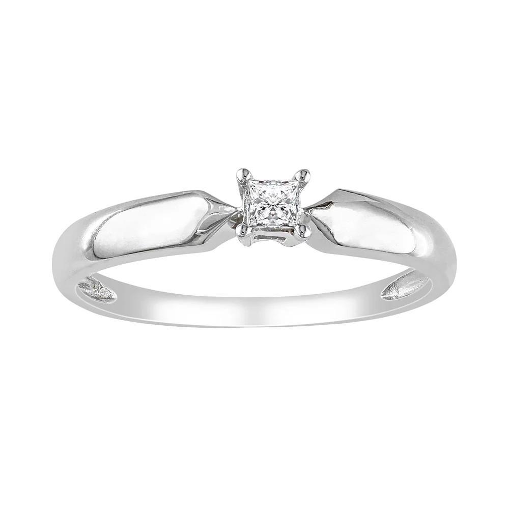 Stella Grace Sterling Silver 1/10-ct. T.W. Princess-Cut Diamond Solitaire Ring, Women's, Size: 7, White Product Image