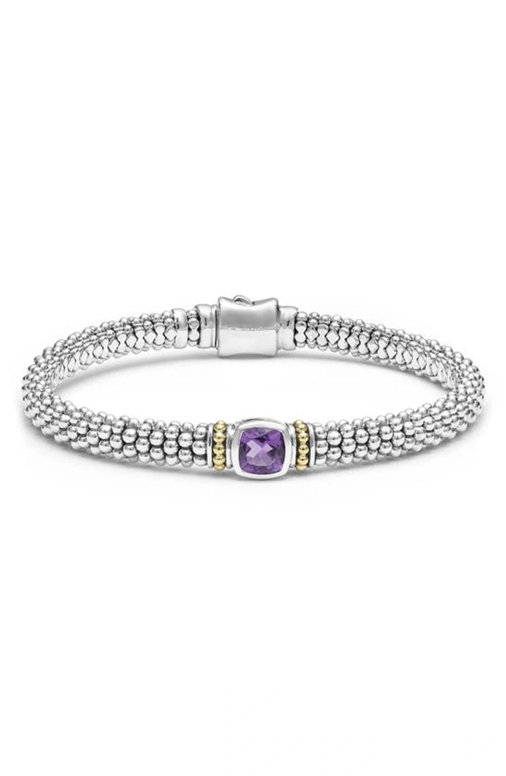 LAGOS Sterling Silver & 18k Yellow Gold Caviar Color Amethyst Solitaire Link Bracelet Product Image