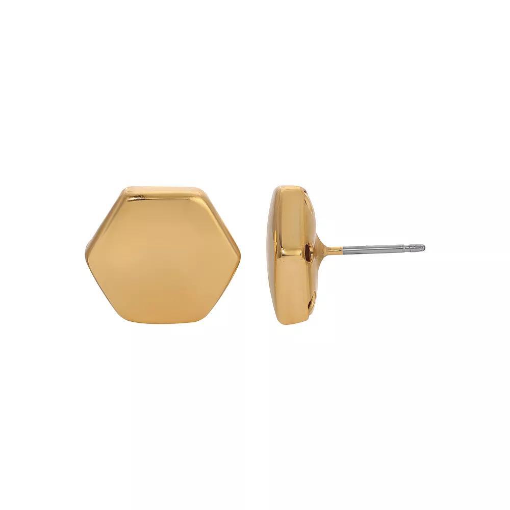 1928 Gold Tone Hex Button Post Earrings, Womens, Yellow Product Image