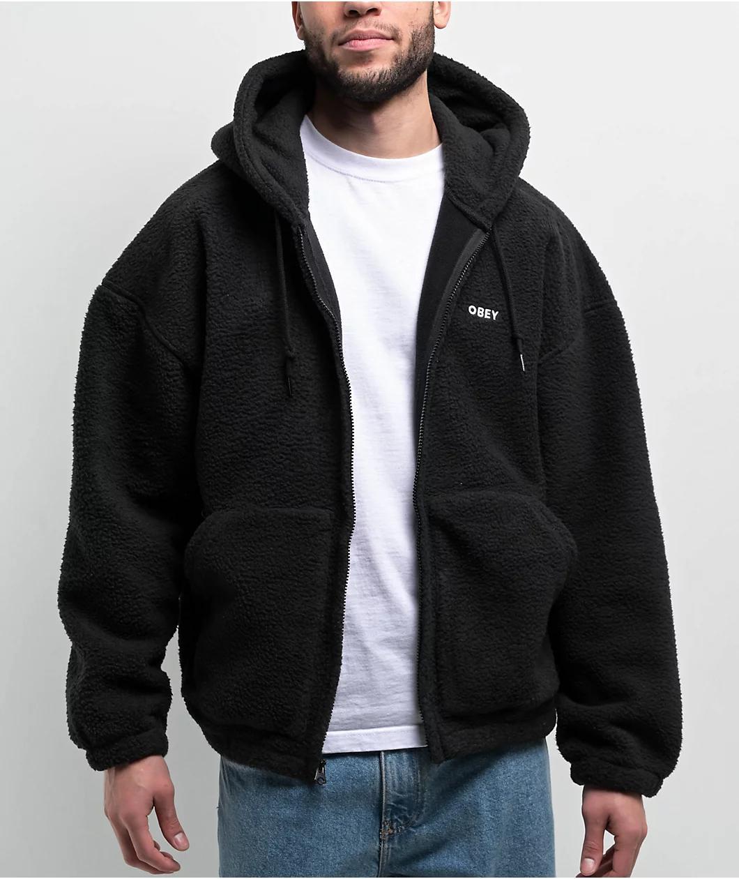 Obey Gaze II Black Sherpa Zip Hoodie Product Image