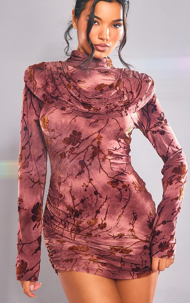 Brown Structured Devore Soft Touch Mini Dress Product Image
