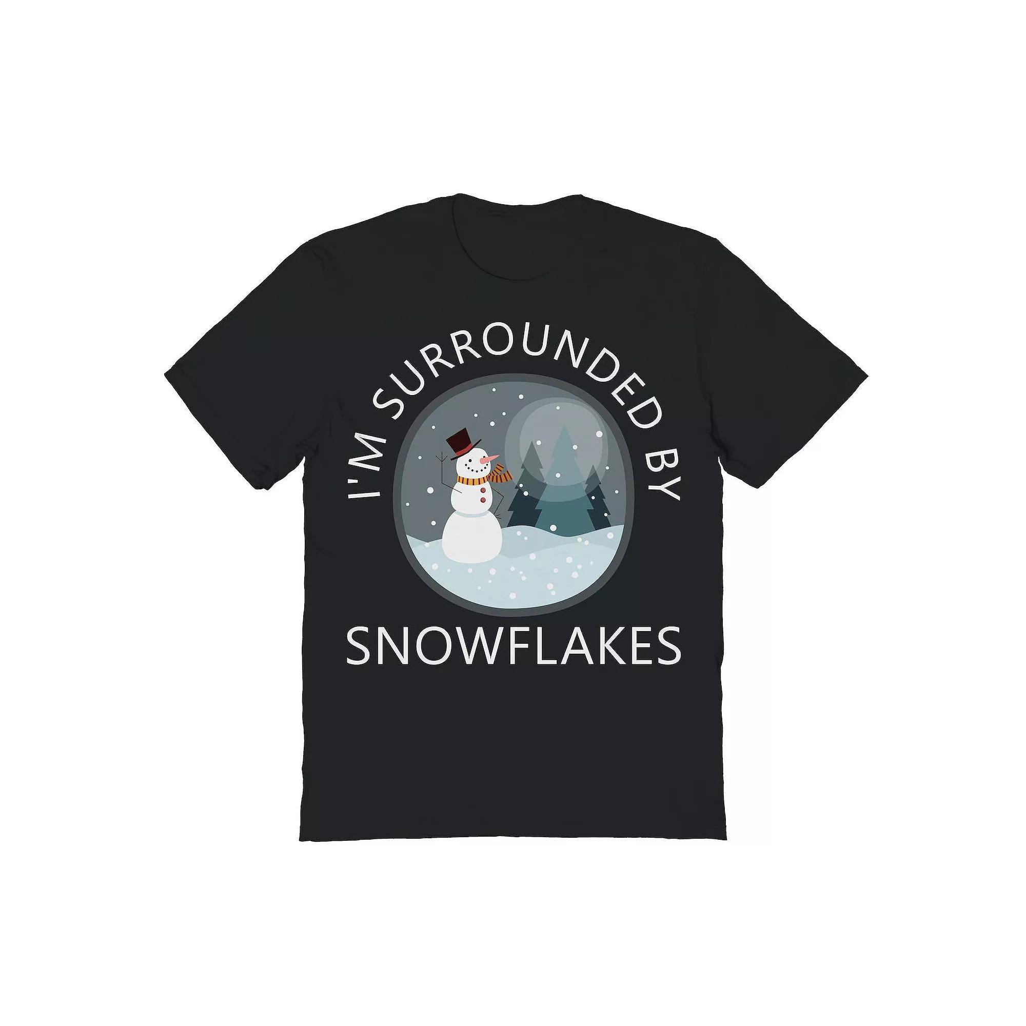 Men's Surrounded Snowflakes Christmas Graphic Tee, Size: Medium, Black Product Image