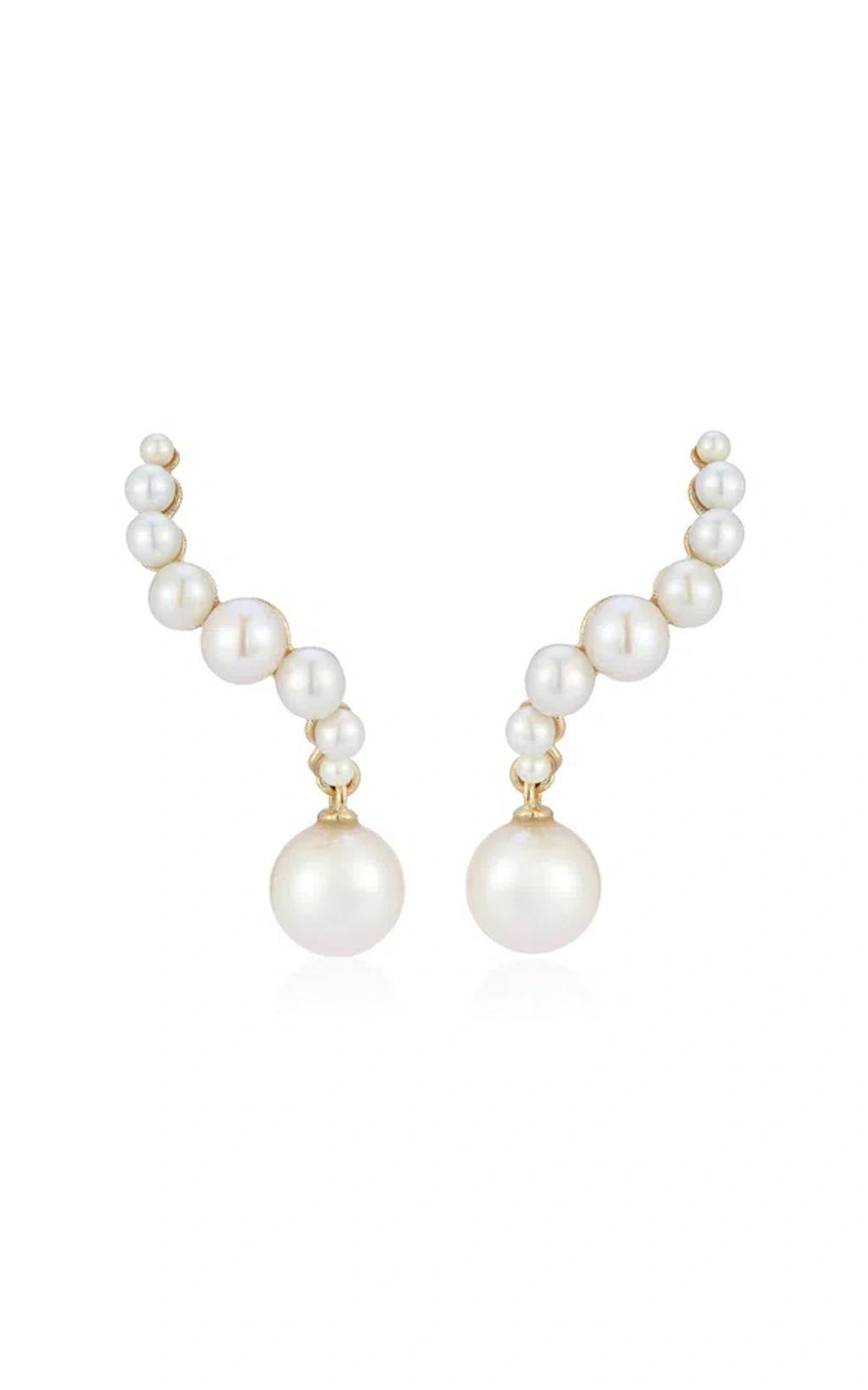 MATEO 14k Yellow Gold Curve Pearl Drop Earrings Product Image