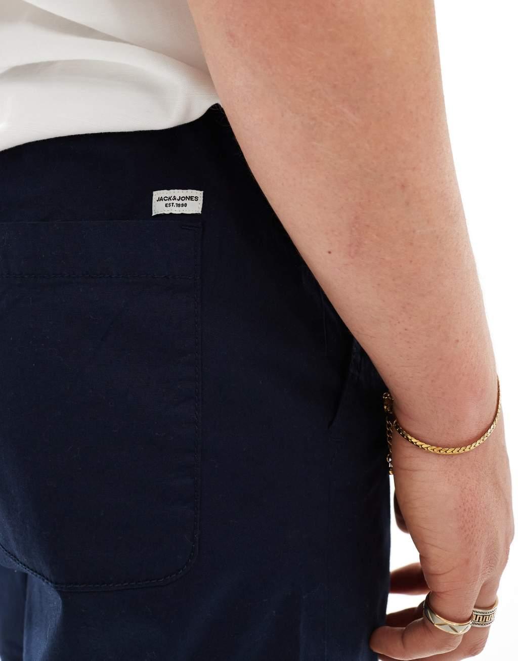 Jack & Jones chino shorts with drawstring waist shorts in navy Product Image