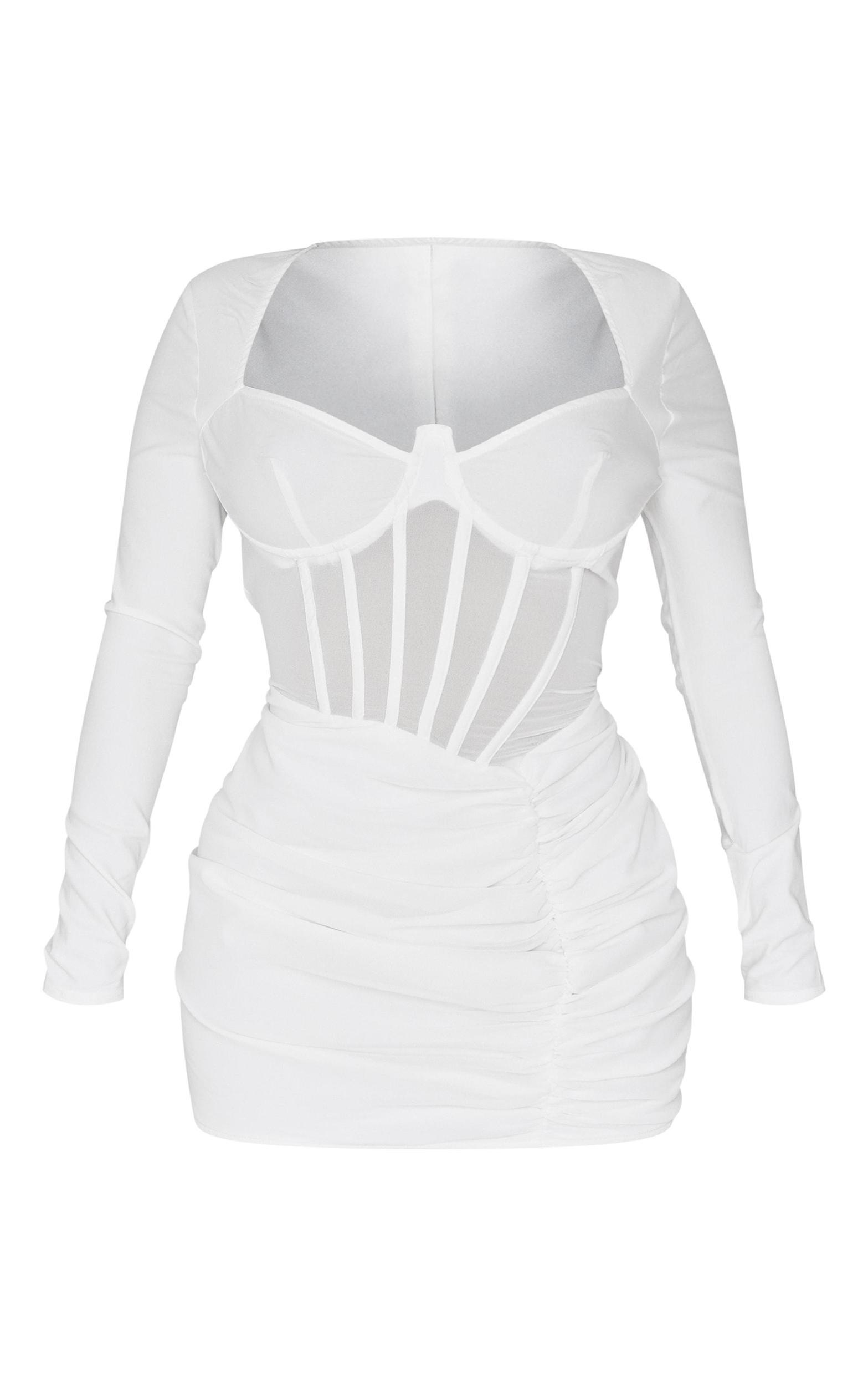 Shape WhiteMesh Insert Corseted Ruched Side Mini Dress Product Image