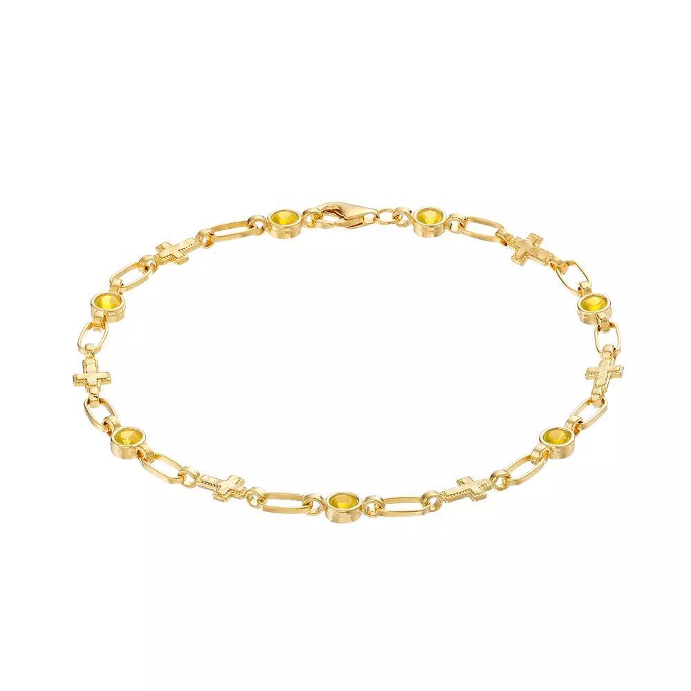 Kristen Kesho Sterling Silver Lab-Created Yellow Sapphire Cross Link Bracelet, Women's, Size: 7.5", Gold Tone Product Image