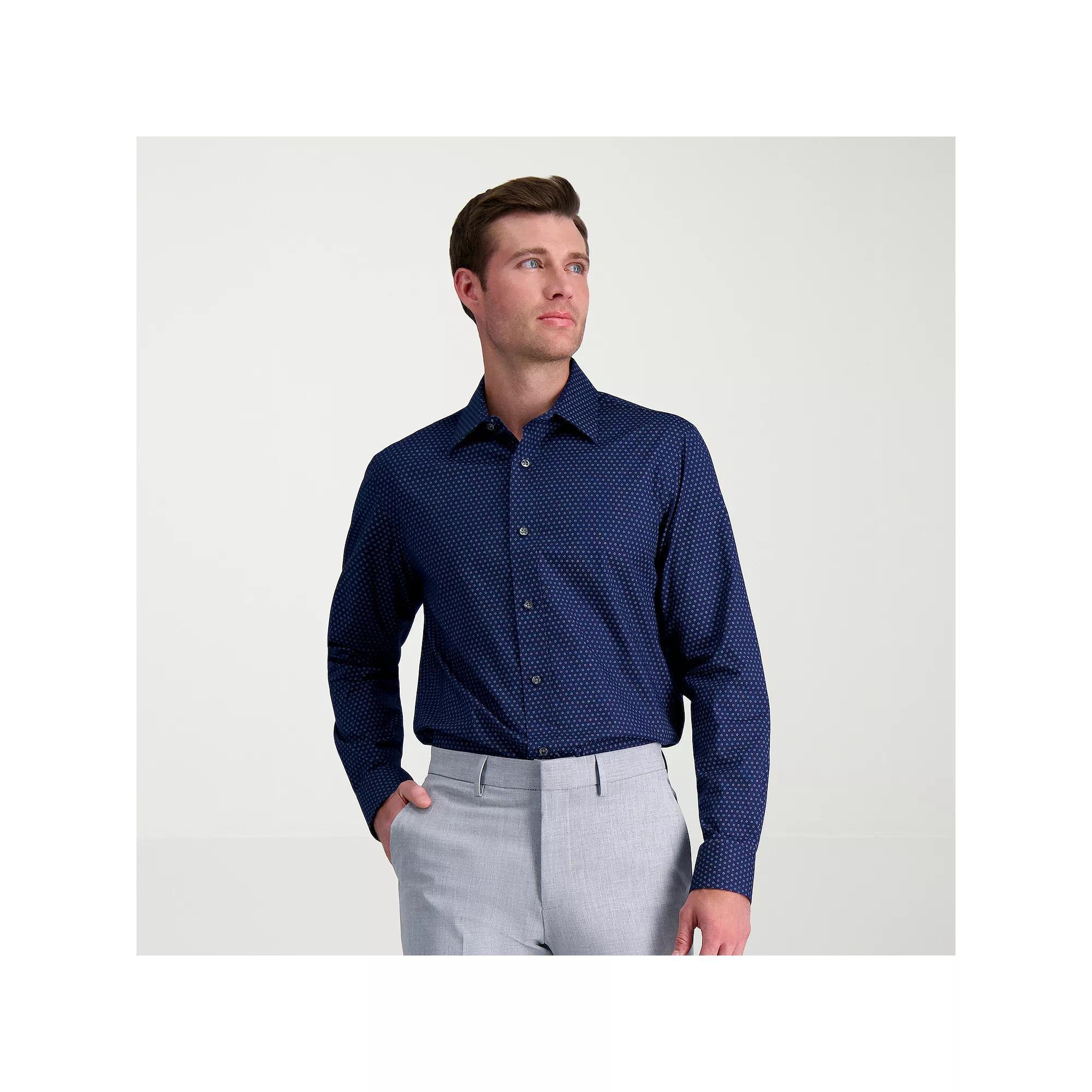 Mens Haggar Premium Comfort Classic Fit Dress Shirt Blue Floral Geo Product Image